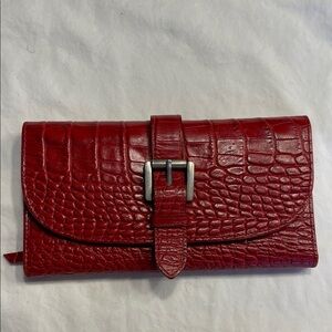 BILLY BAG LONDON Dark Red Crocodile Embossed Leather Envelope Wallet